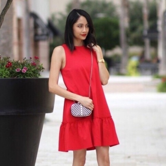 Banana Republic Red Ruffle Hem Sleeveless Dress p. - Picture 1 of 10